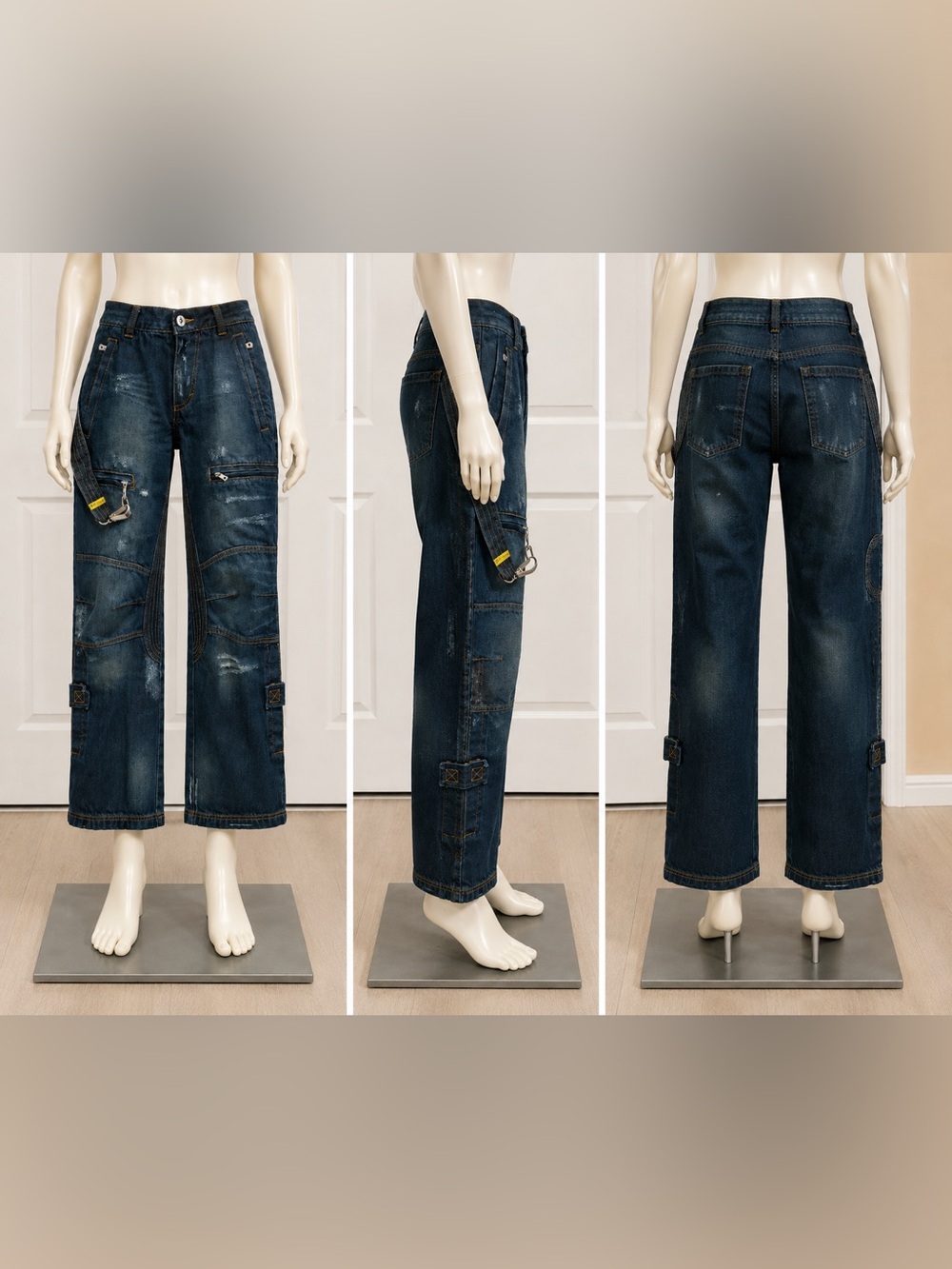 Vintage D&G Junior Dolce & Gabbana Cargo Jeans Y2K Distressed Strap Denim Pants